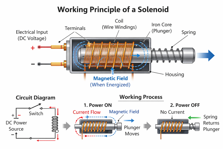 a solenoid pushing a lever